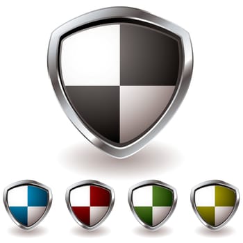 modern shield icon with black quarters and colorful sections