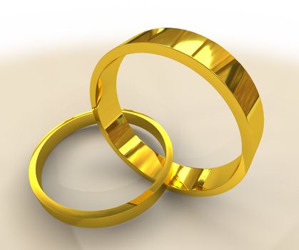 two golden wedding bands linked together as in marriage