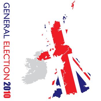 UK election with british flag and map of britian outline