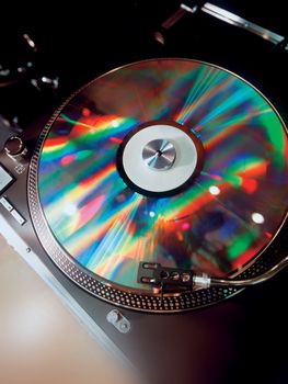 Turntable in a nightclub. Scanned from film transparency.
