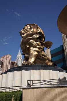 Famous facade of MGM Grand Hotel and Casino on the Strip