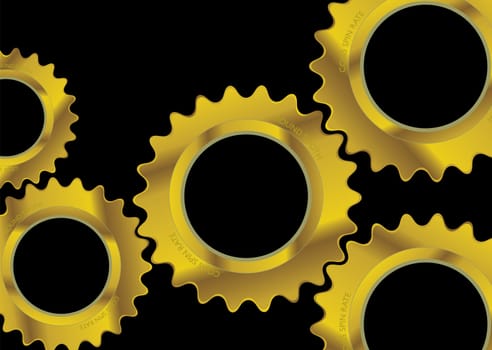 Modern black industrial background image with golden cogs