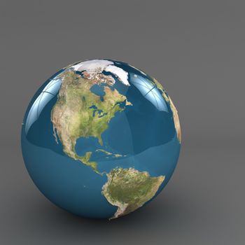 Shiny planet earth studio 3d render,  with nasa images used.