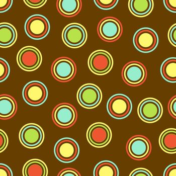 Polka Dots pattern in bright colors on brown background
