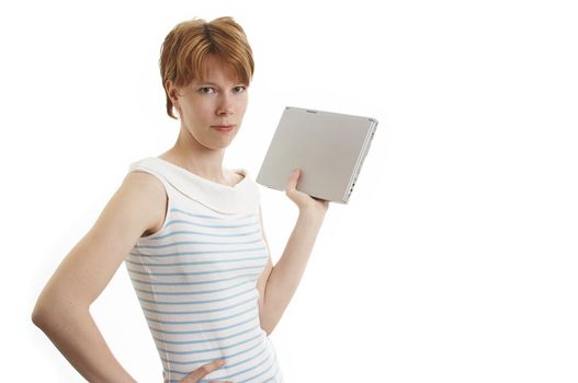 Woman holding a laptop