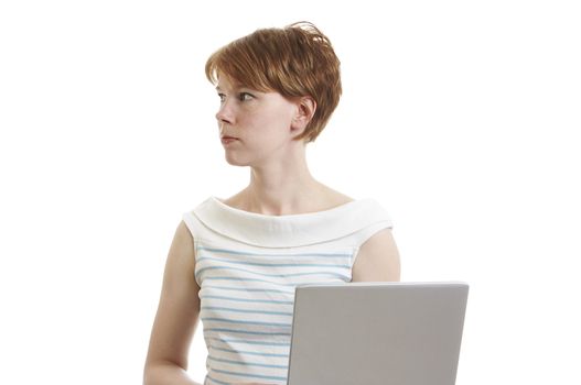 Woman holding a laptop