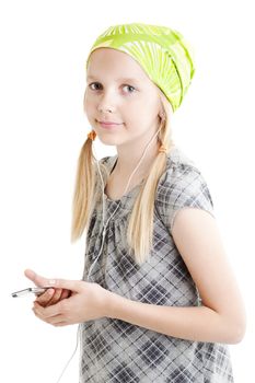 Young girl listening music with here mp3 player