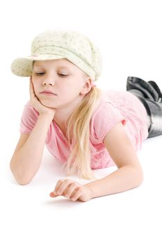 Bored little girl over a white background