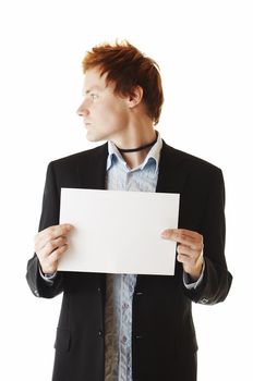 Business man holding a note