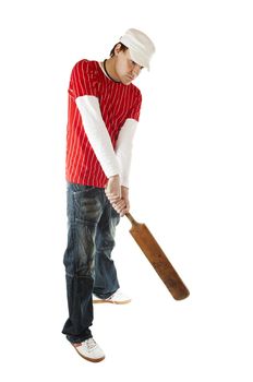 Isolated cricket player with bat