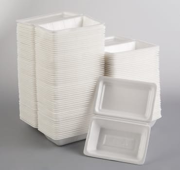 Stack of styrofoam meal box.