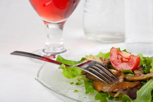 fresh salad with fried oyster mushrooms