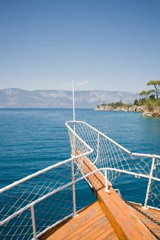 Ship's bow and coastline