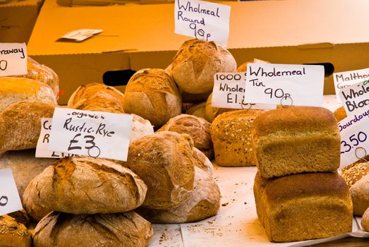 Close up of organic bread at Farmer Market.