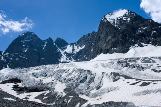 Glacier and snow in wild Caucasus mountains