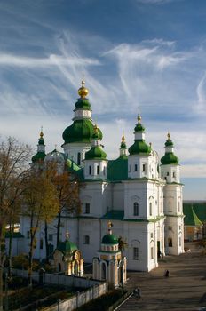 Orthodoxy cathedral with green dome in Ukraine