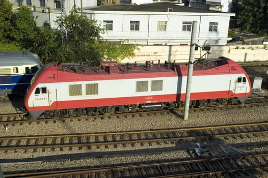 China, Guangdong province. Chinese locomotive waiting in Shenzhen city.