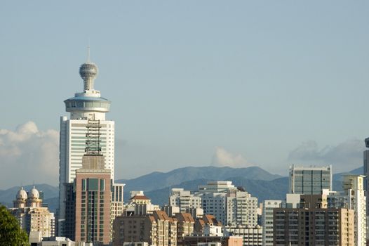 China, Guangdong province, Shenzhen - modern Chinese city, general cityscape with skyscrapers, office buildings and hotels.