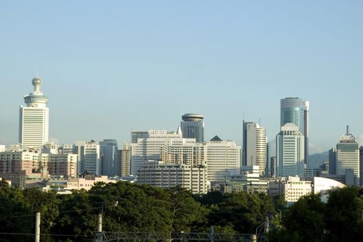 China, Guangdong province, Shenzhen - modern Chinese city, general cityscape with skyscrapers, office buildings and hotels.