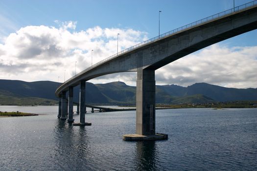 long modern bridge over fiord in norway