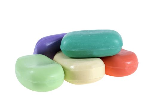 colorful soap lying in a row isolated on the white backgroun