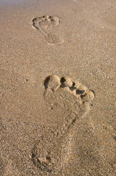 barefoot print on sand beach