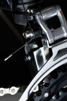 Mountain bike front derailleur close-up