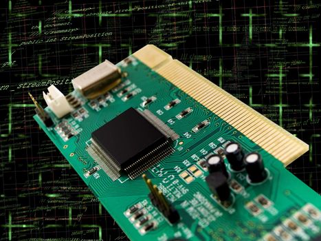 Circuit Board and Blank CPU Chip  with Programming Code Background