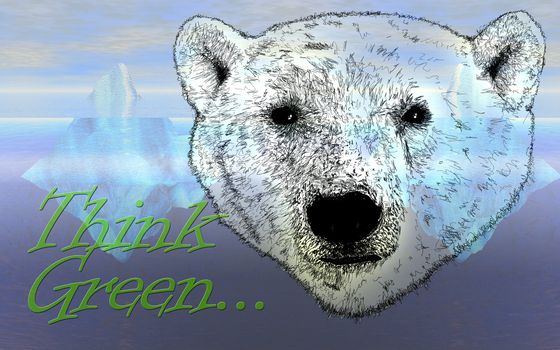 Head of Polar Bear Illustration with Think Green Text