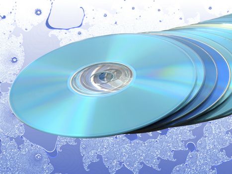 CDs DVDs Blu-ray Stack of Blue Disks Discs over Blue Fractal