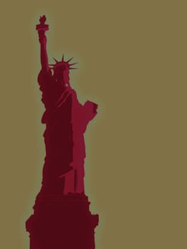 Red Statue of Liberty Illustration with Tan Sky