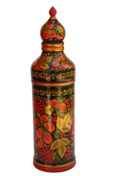 The wooden  carafe, mural to hohloma style, russia, isolated