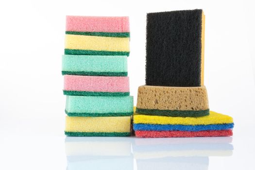 set of sponges used for home cleaning isolated on white background