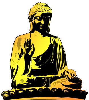 Golden Buddha Sitting Illustration on White Background