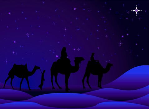 traditional christmas scene with camels and a starry sky