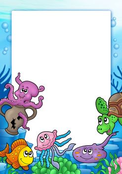Frame with various marine animals - color illustration.