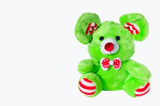 Soft toy green  bear , isolated on a white background.