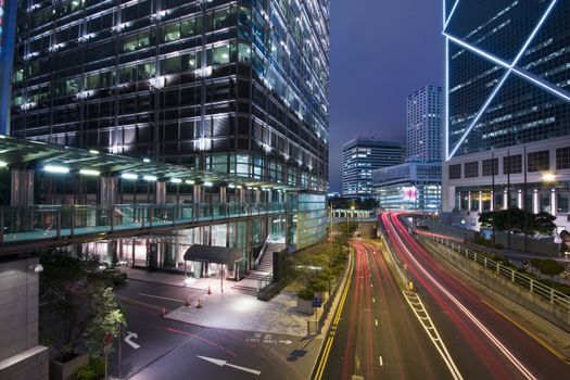 Hong Kong at night with highrise buildings