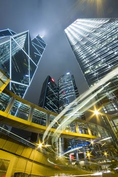 Hong Kong at night with highrise buildings