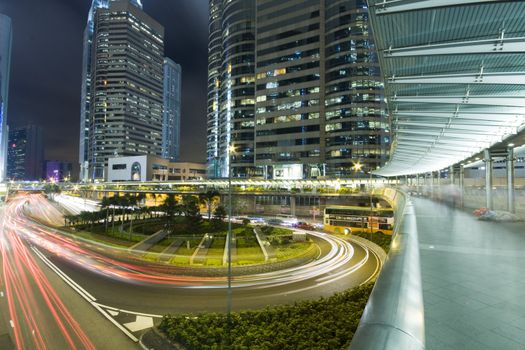 Hong Kong at night with highrise buildings
