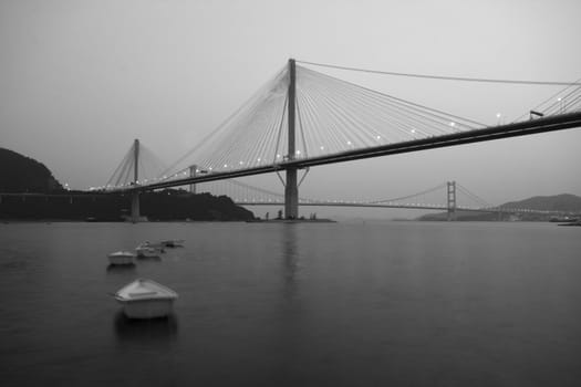 It is beautiful night scenes of bridge in Hong Kong.