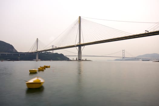 It is beautiful morning scenes of bridge in Hong Kong.