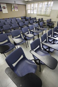 It is a shot of empty classroom