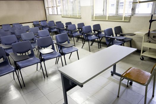 It is a shot of empty classroom