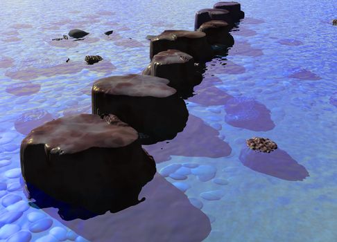 Row of Stepping Stones in a Blue Ocean River Scene