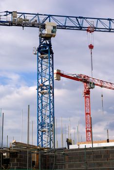 Cranes at work in a construction site