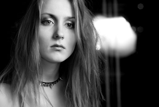 sad girl portrait, black and white version
