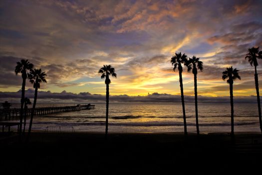 silhouette Pier with Beautiful Sunset Sky in San Clemente