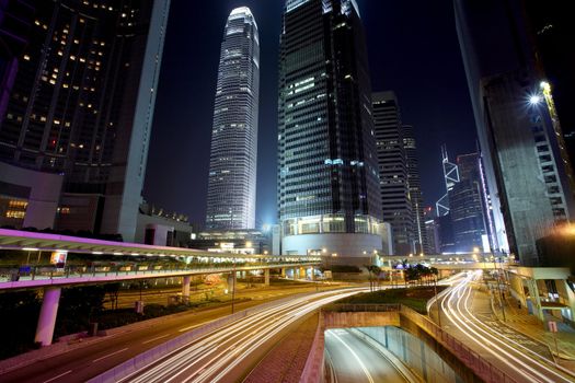 Traffic in Hong Kong at night