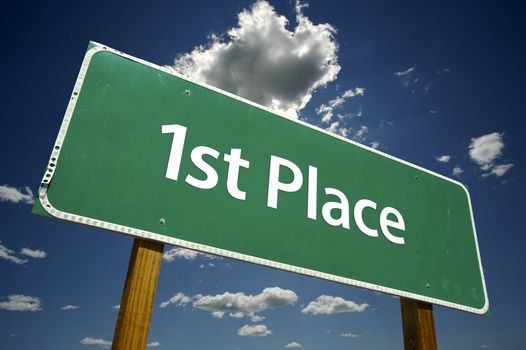 1st Place Road Sign with dramatic clouds and sky.